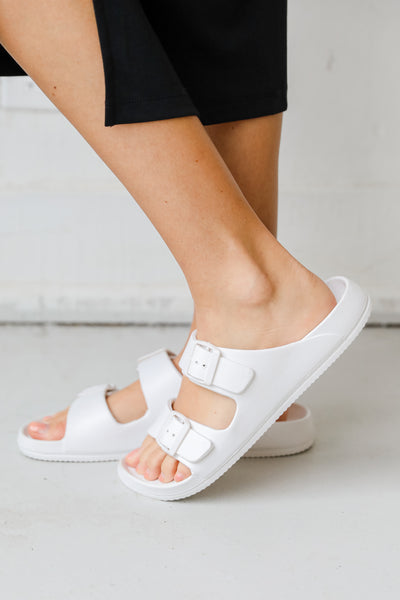 Double Strap Sandals in white side view