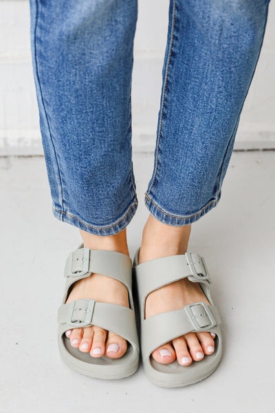 Double Strap Sandals in sage front view