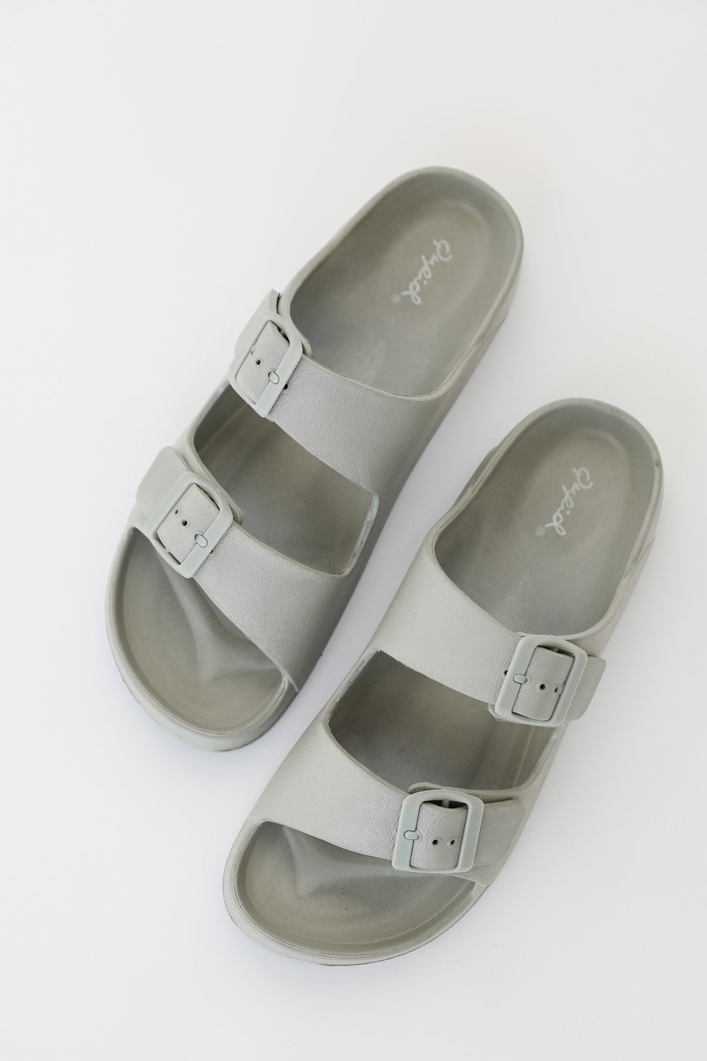 Double Strap Sandals in sage flat lay