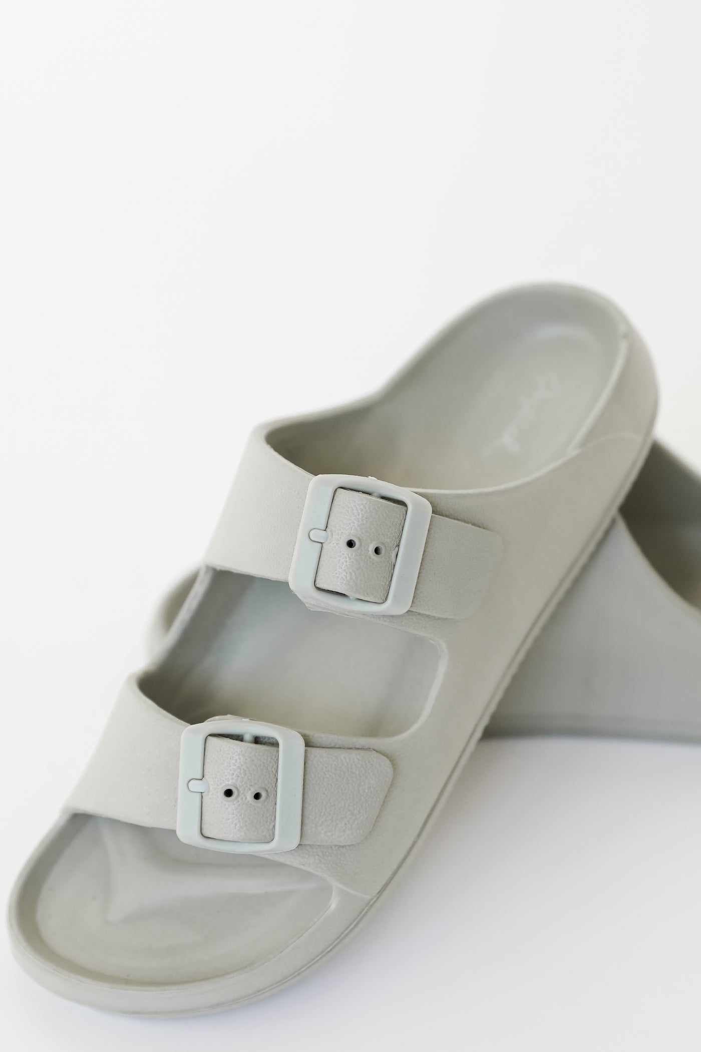 Double Strap Sandals in sage close up