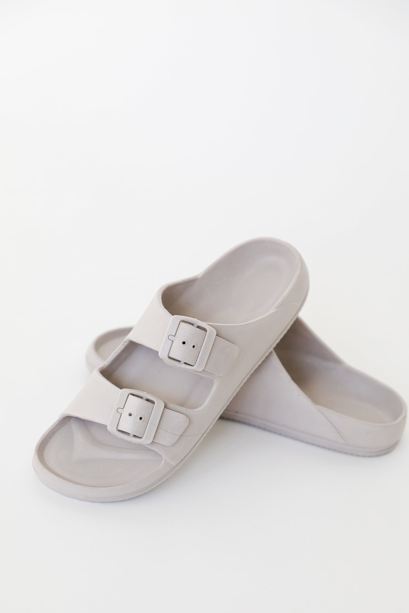 Double Strap Sandals in grey close up