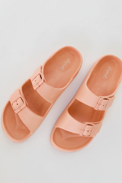 Double Strap Sandals in coral top view