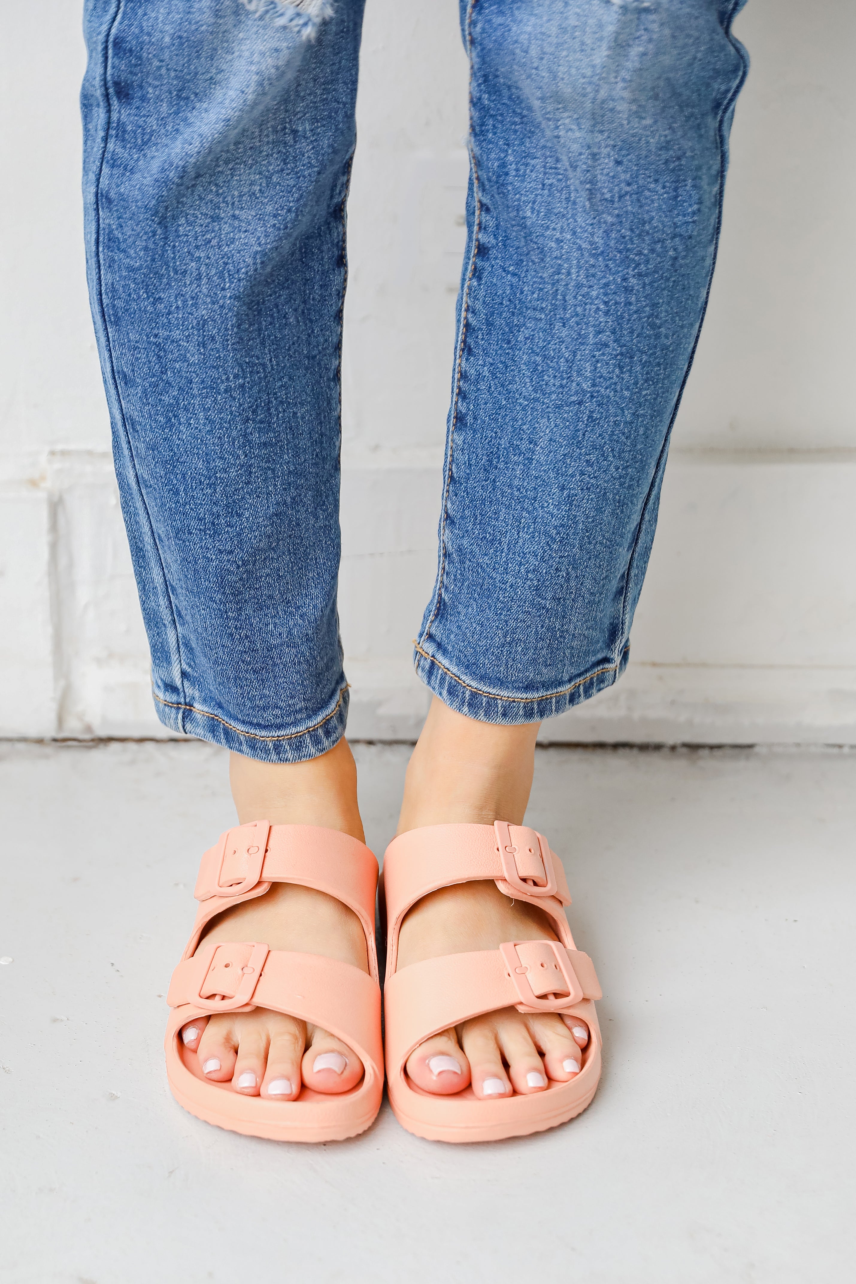 Double Strap Sandals in coral