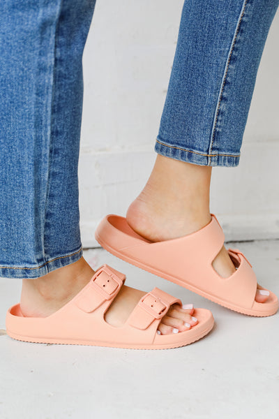 Double Strap Sandals in coral side view