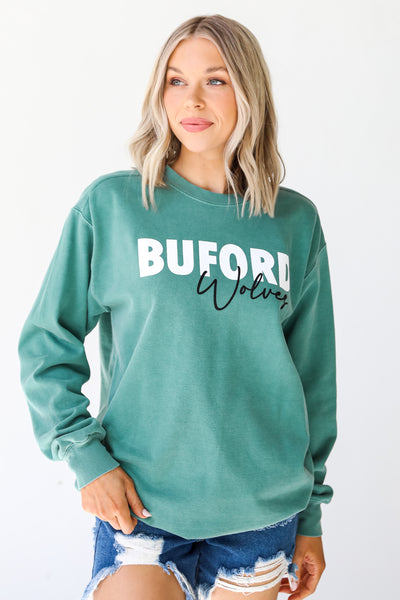 Green Buford Wolves Pullover on model