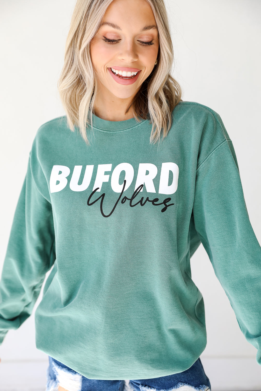 Green Buford Wolves Pullover. Graphic Sweatshirt. Buford Sweatshirt. Cozy Sweatshirt