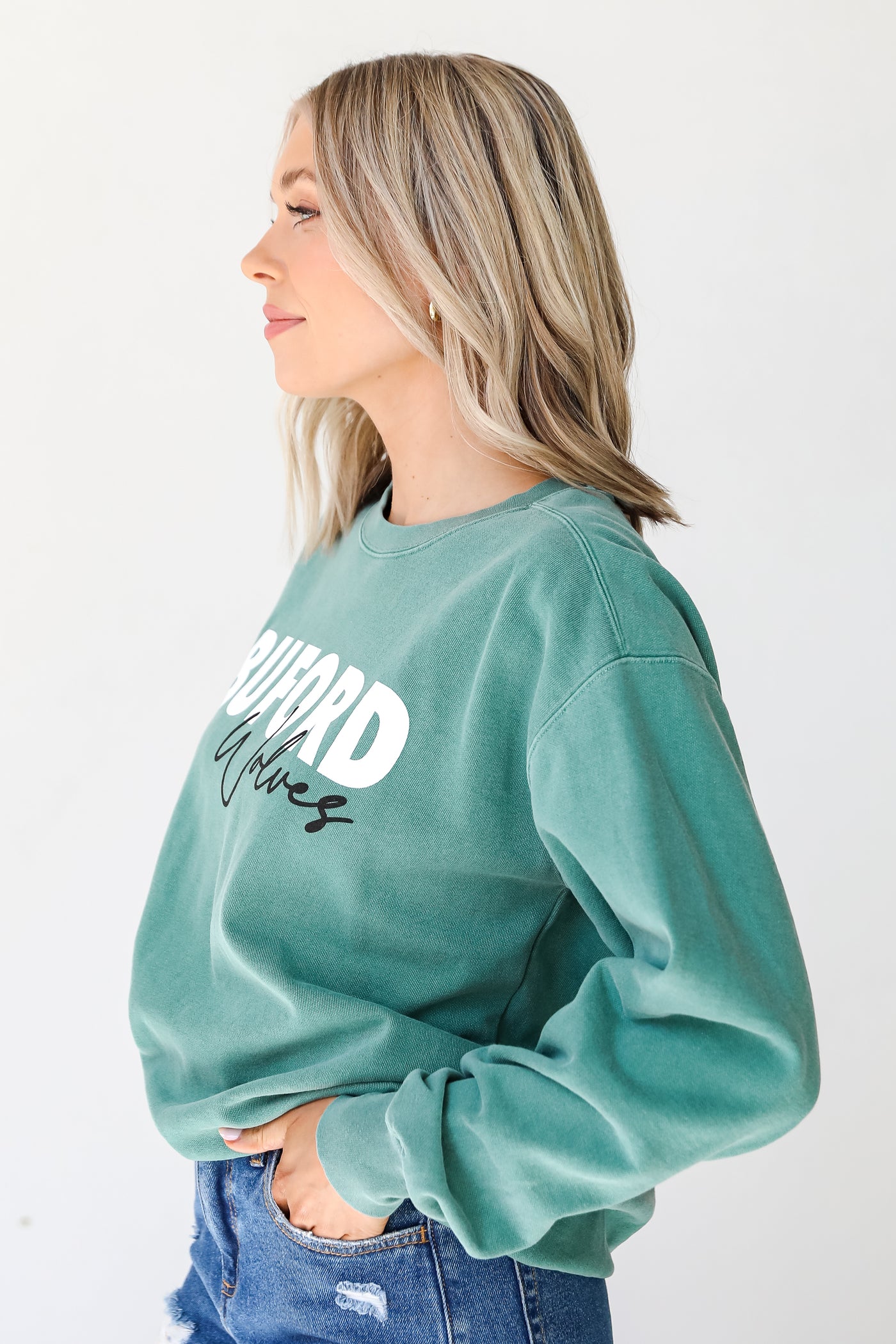 Green Buford Wolves Pullover side view