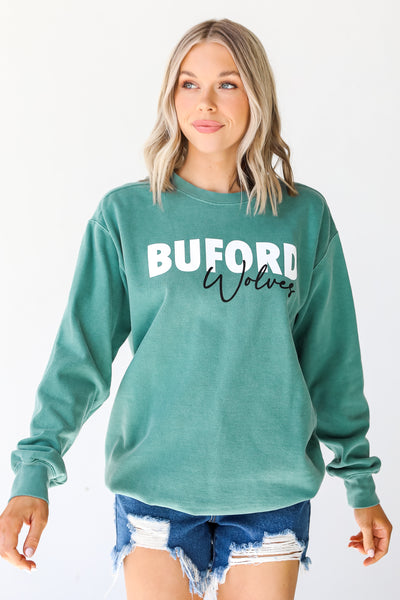 Green Buford Wolves Pullover front view