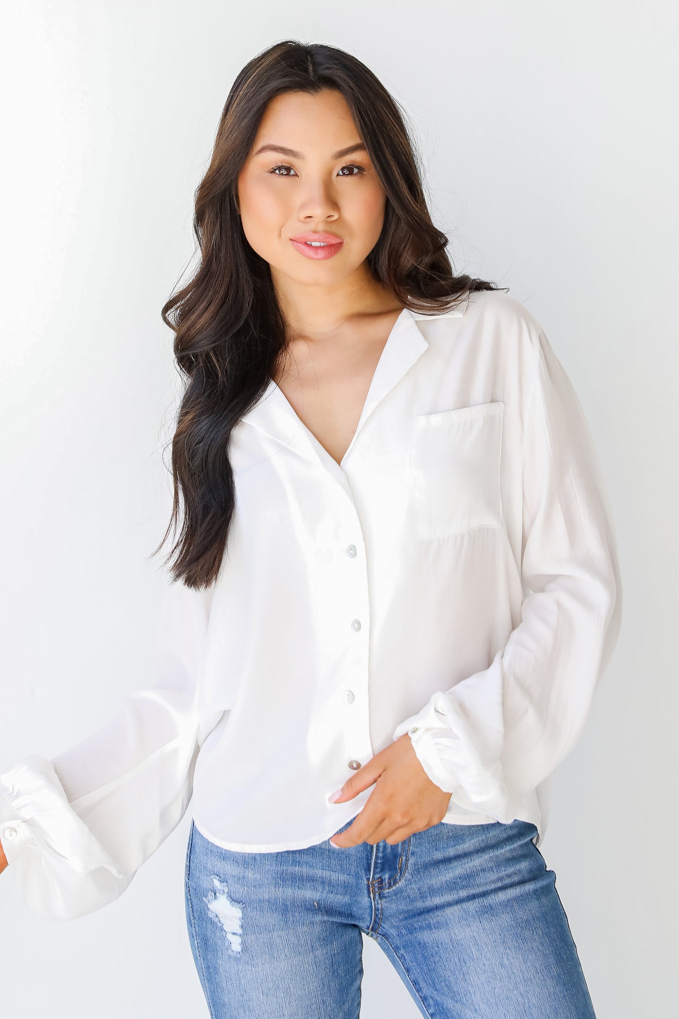 Button-Up Blouse in ivory front view