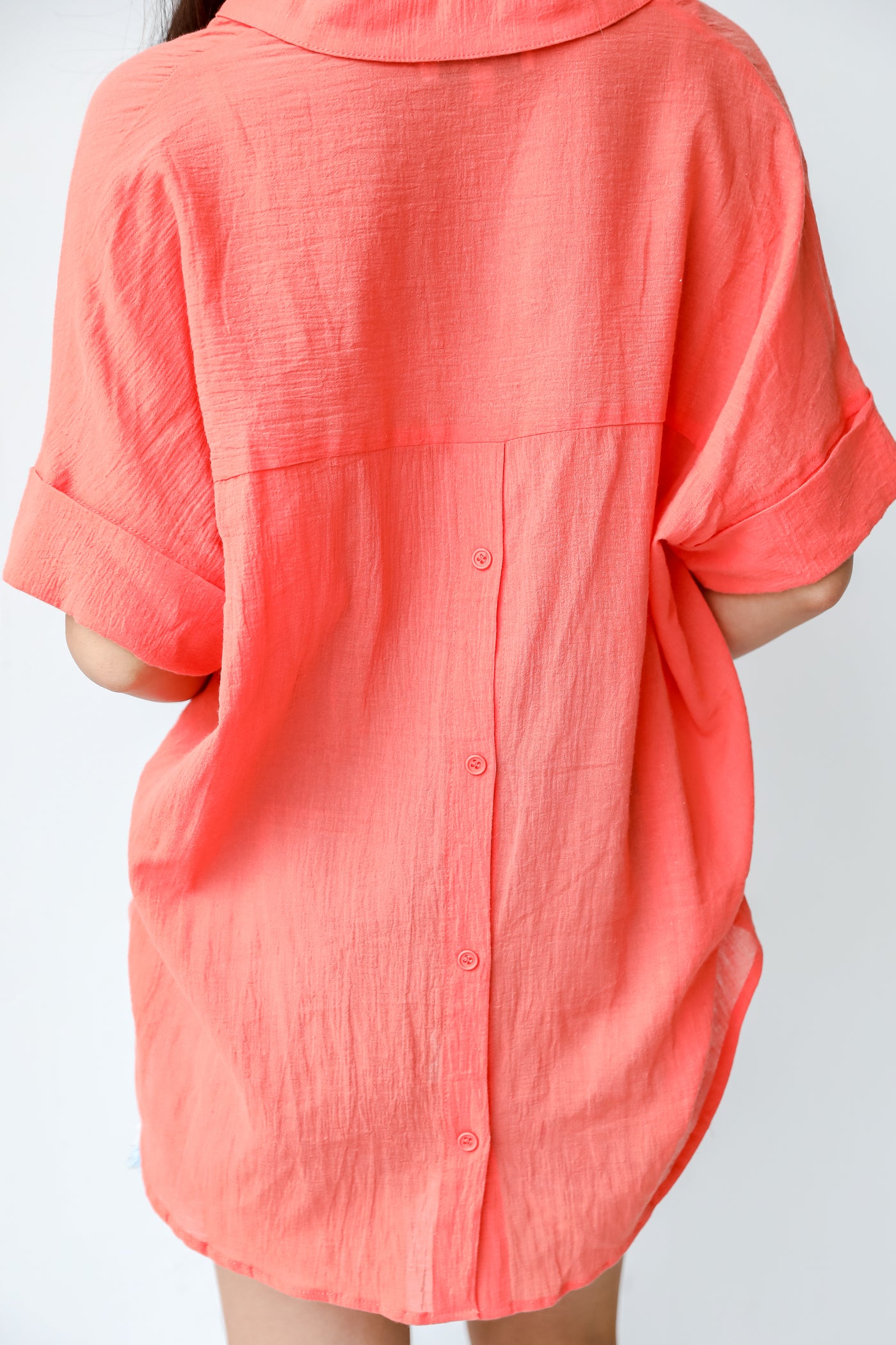 Linen Blouse in coral back view