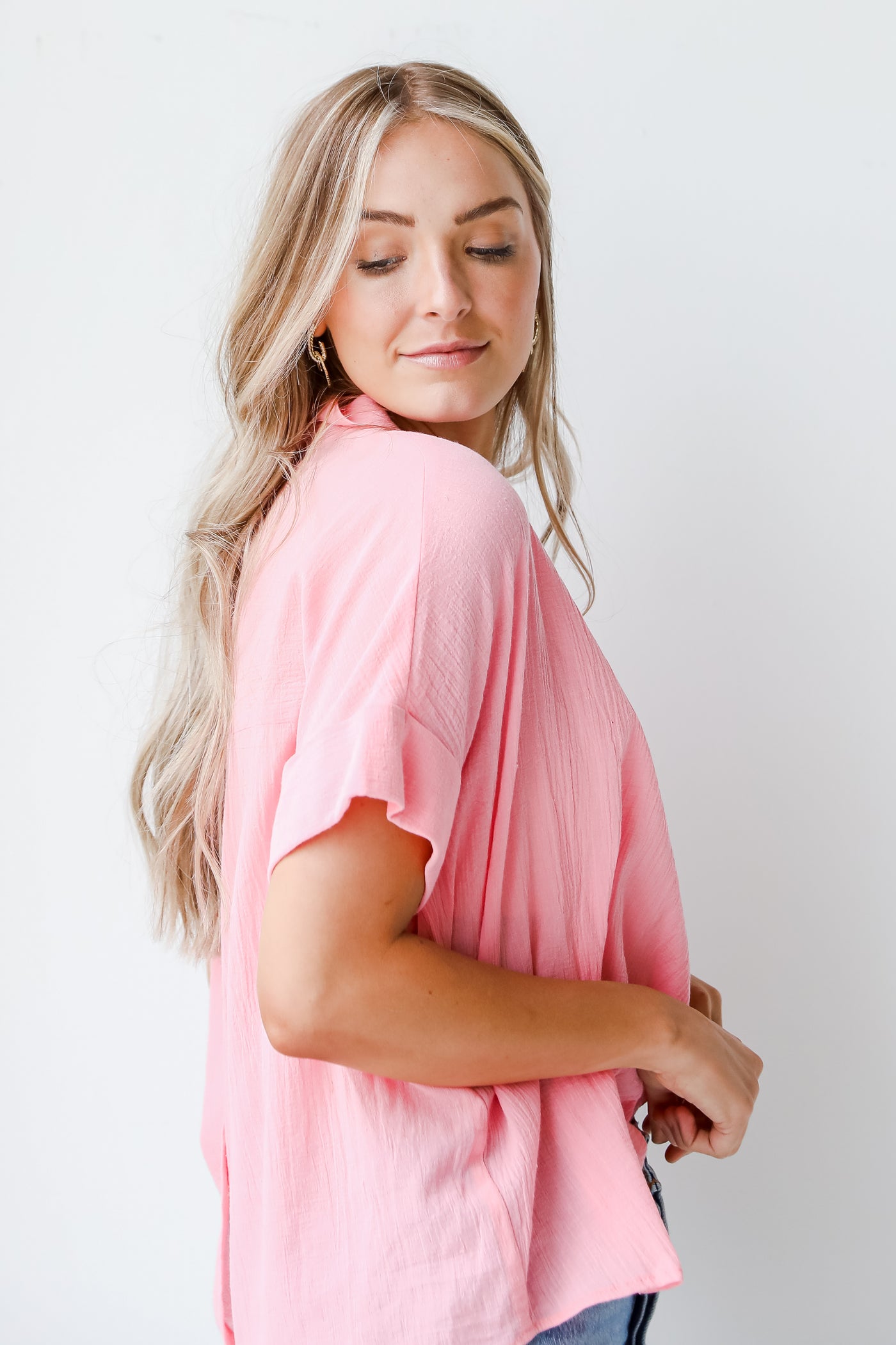 Linen Blouse in pink side view