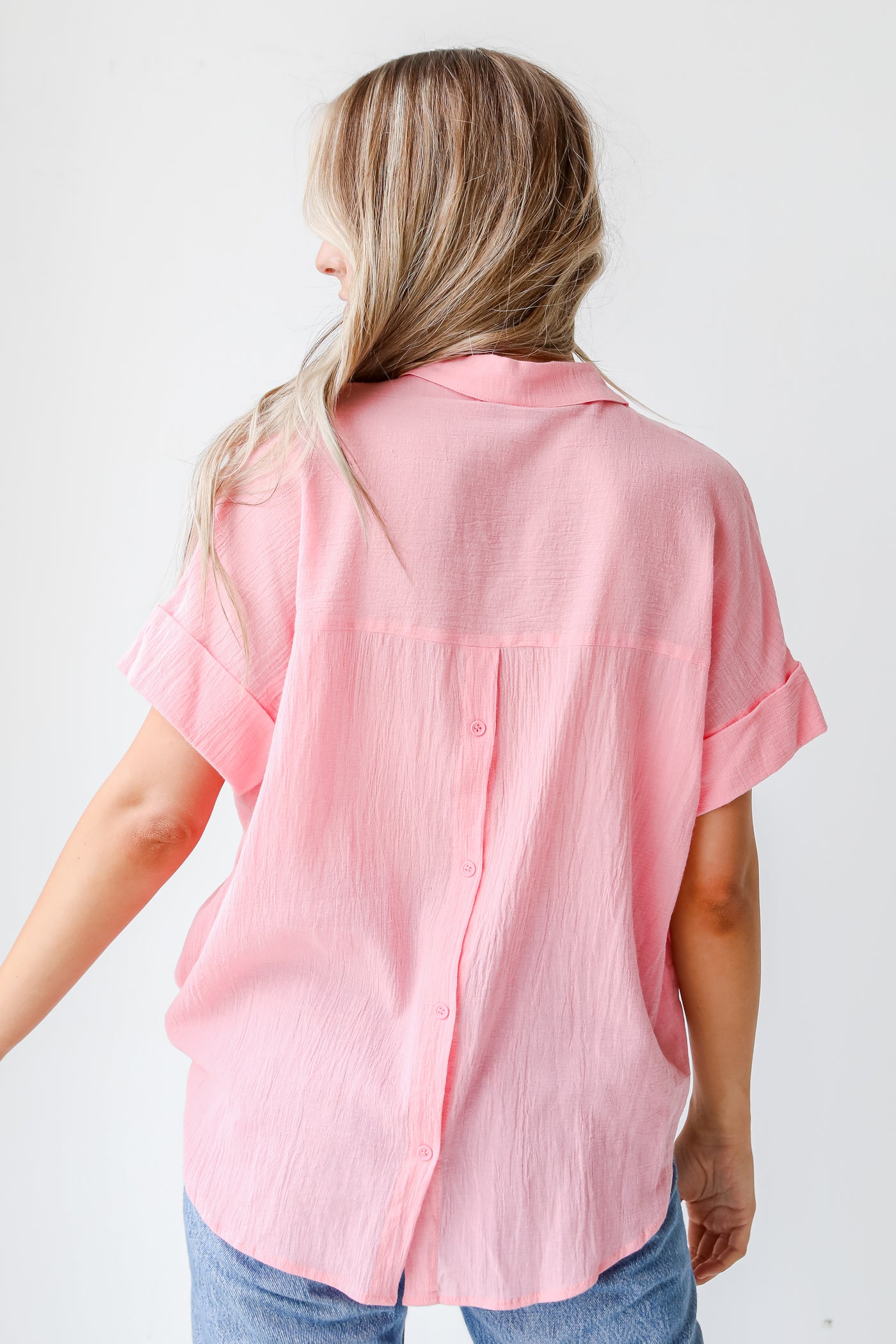 Linen Blouse in pink back view