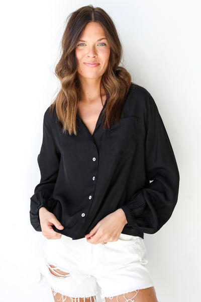 Button-Up Blouse in black front view