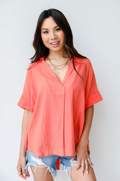 Linen Blouse in coral
