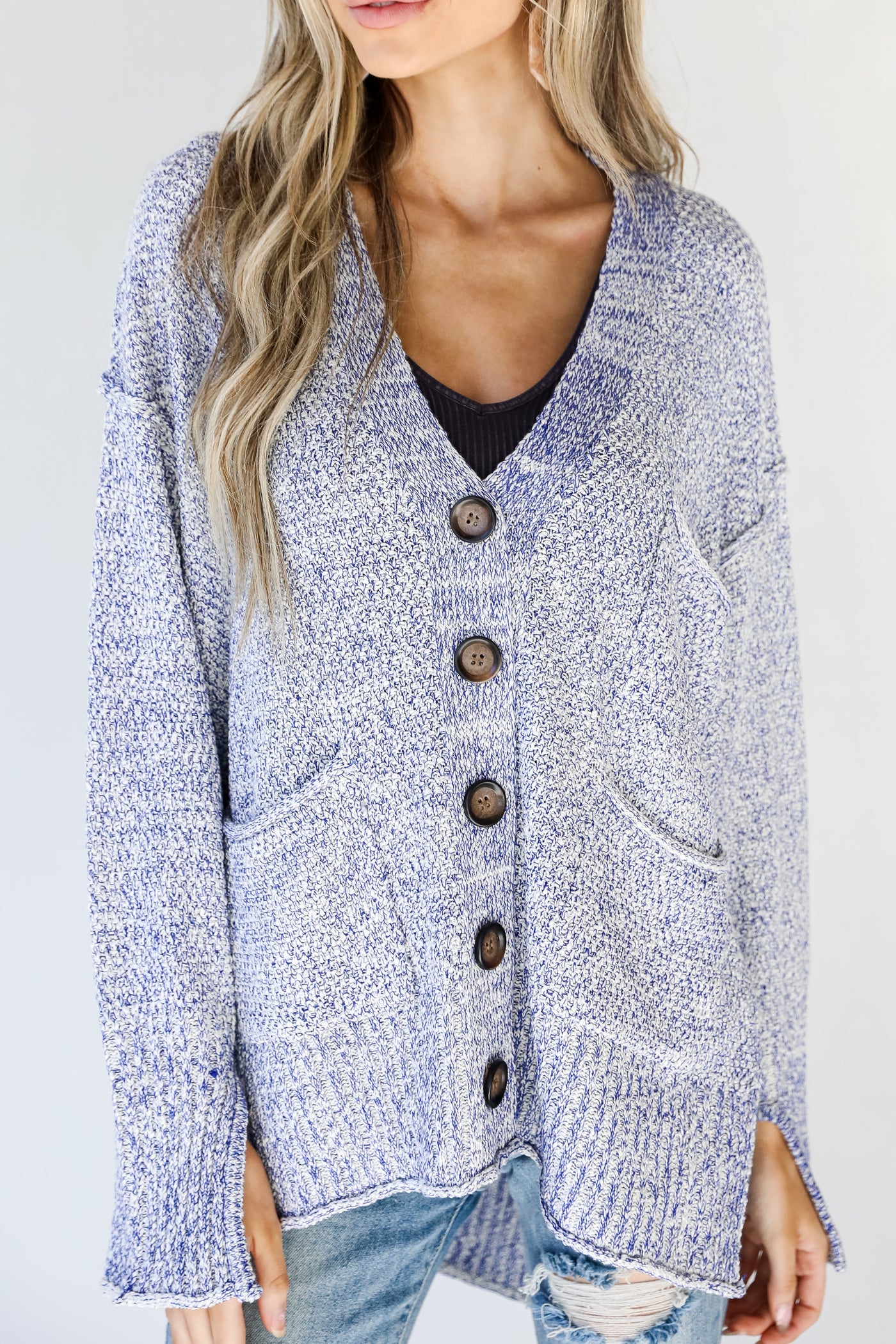 Sweater Cardigan in blue front view