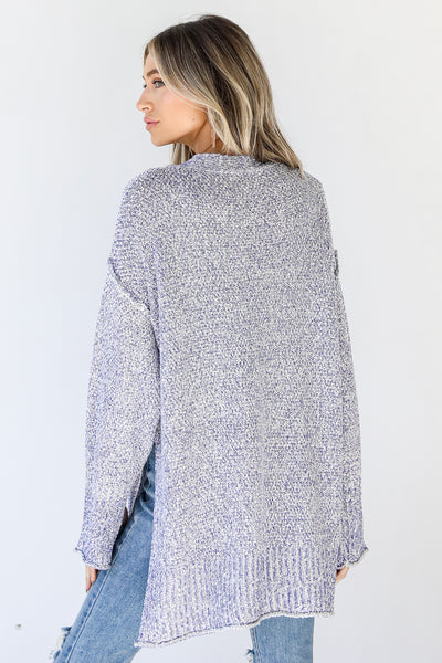 Sweater Cardigan in blue back view