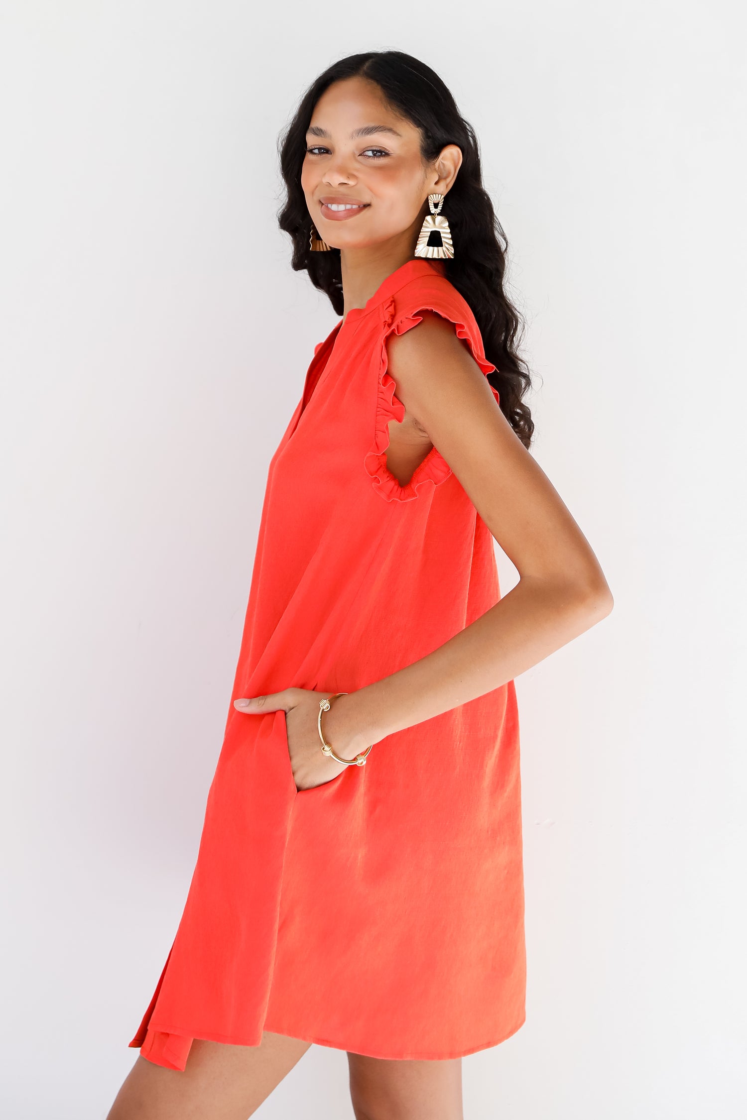 red Ruffle Mini Dress side view