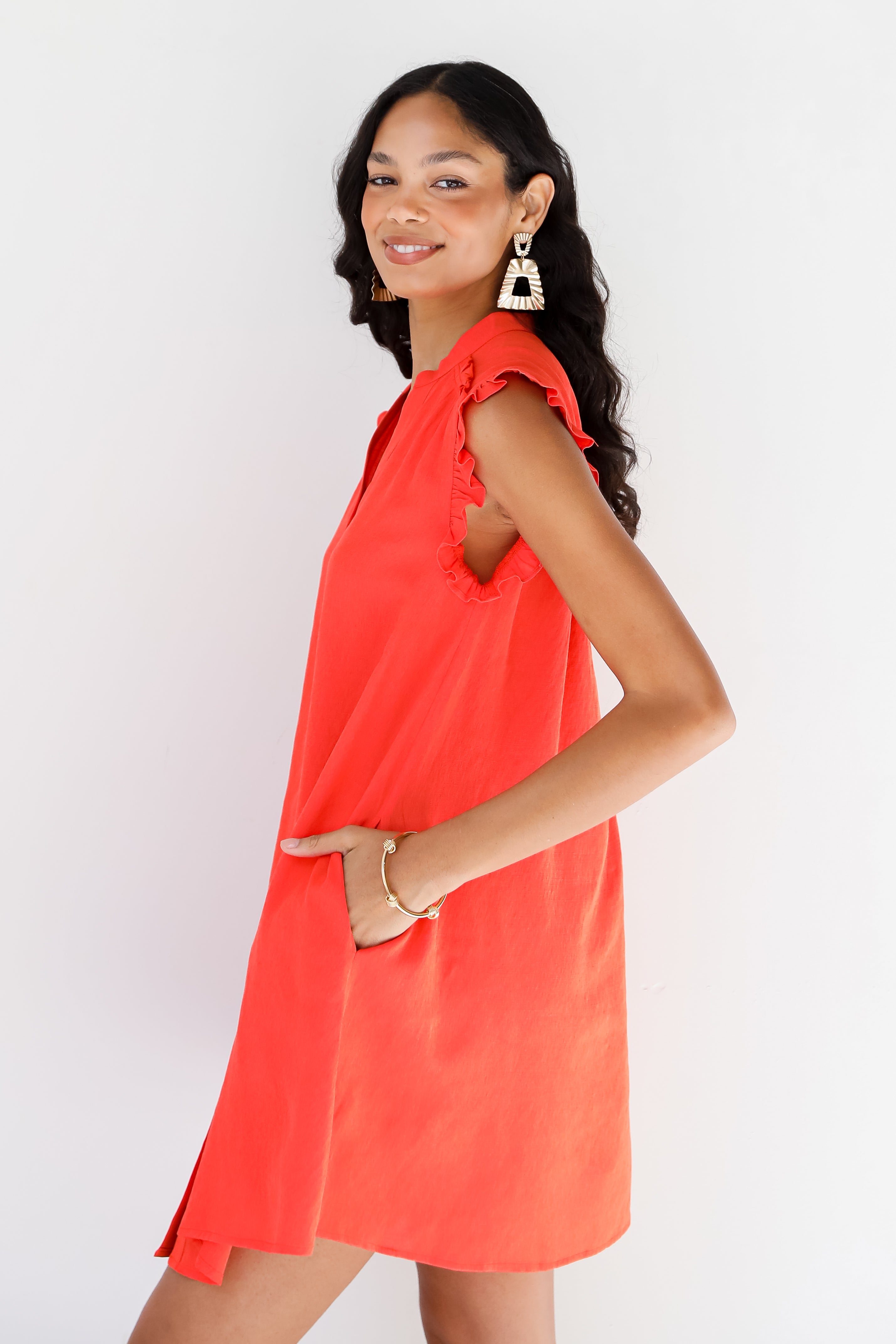 red Ruffle Mini Dress side view