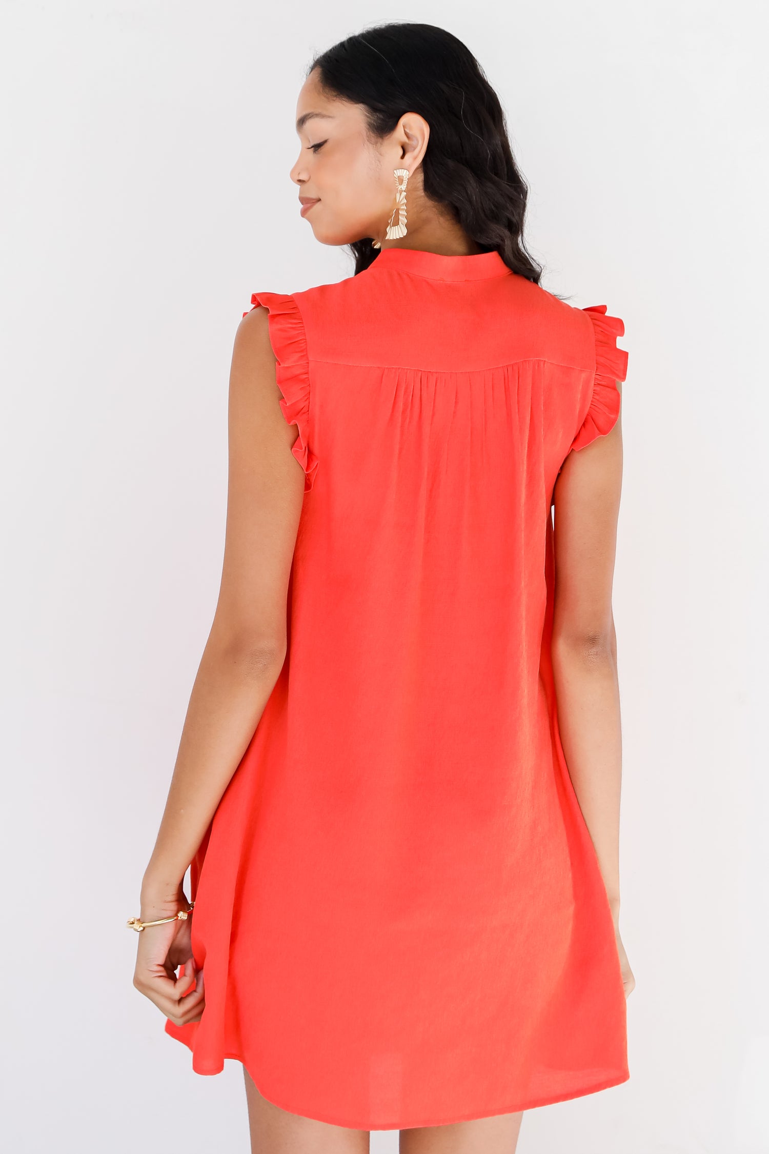 red Ruffle Mini Dress back view