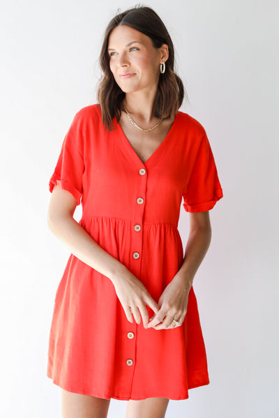 Linen Babydoll Dress in red