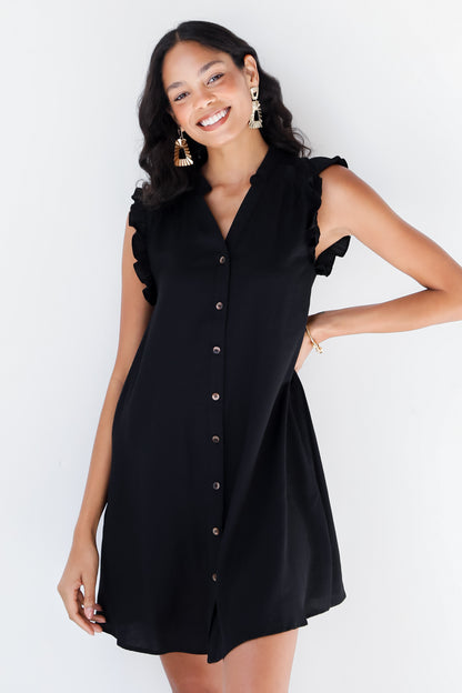 black Ruffle Mini Dress on model