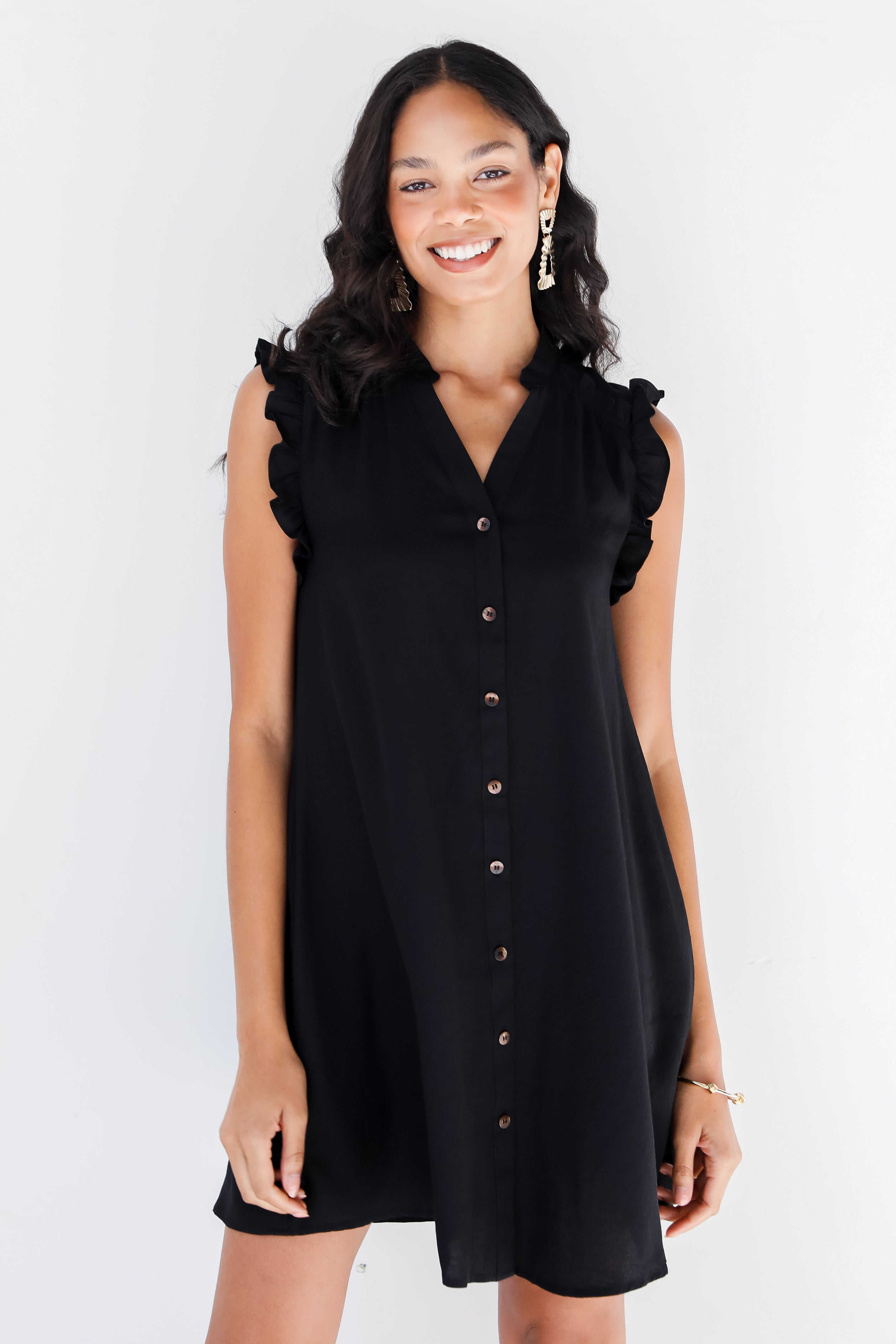 black Ruffle Mini Dress