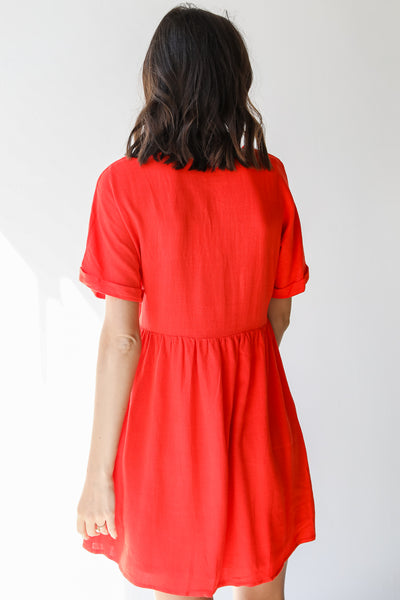 Linen Babydoll Dress in red back view