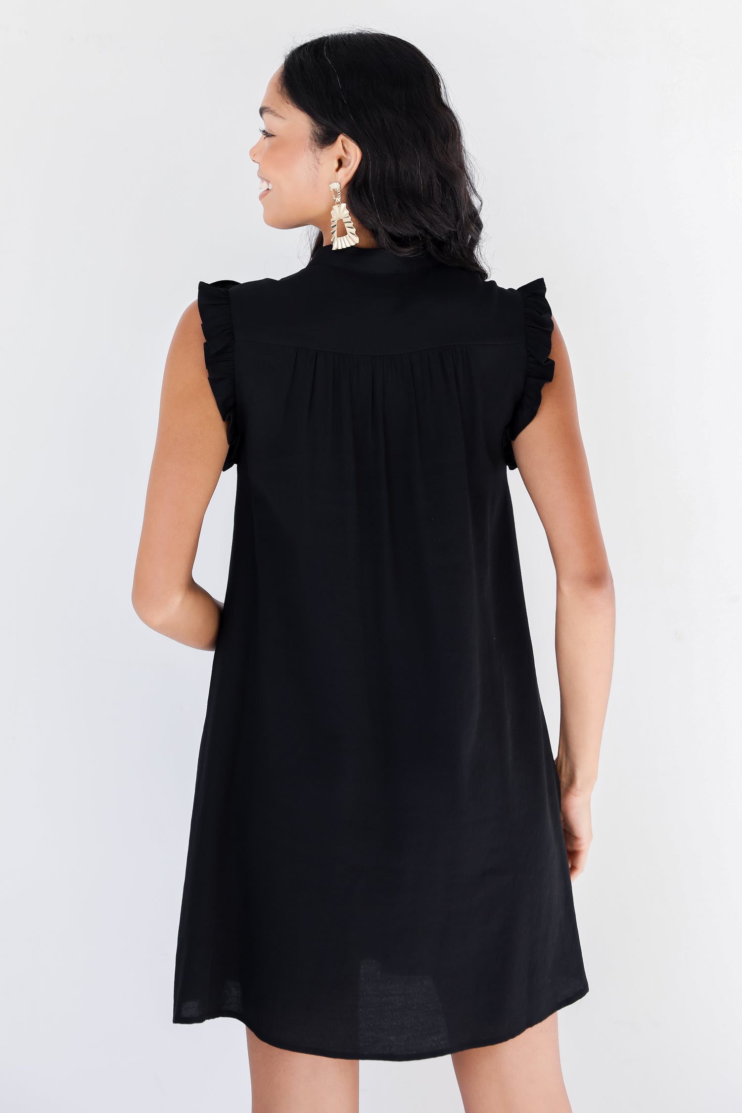 black Ruffle Mini Dress back view