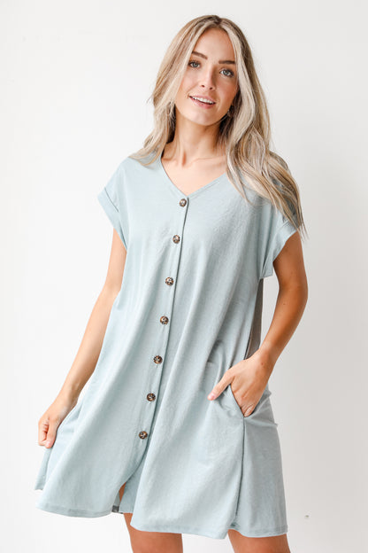 Button Front Mini Dress in black on model