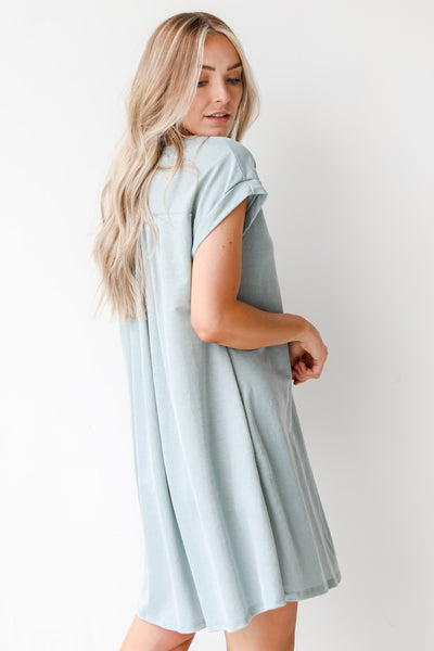 Button Front Mini Dress in sage side view