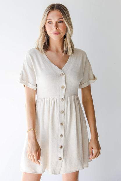 Linen Babydoll Dress in oatmeal