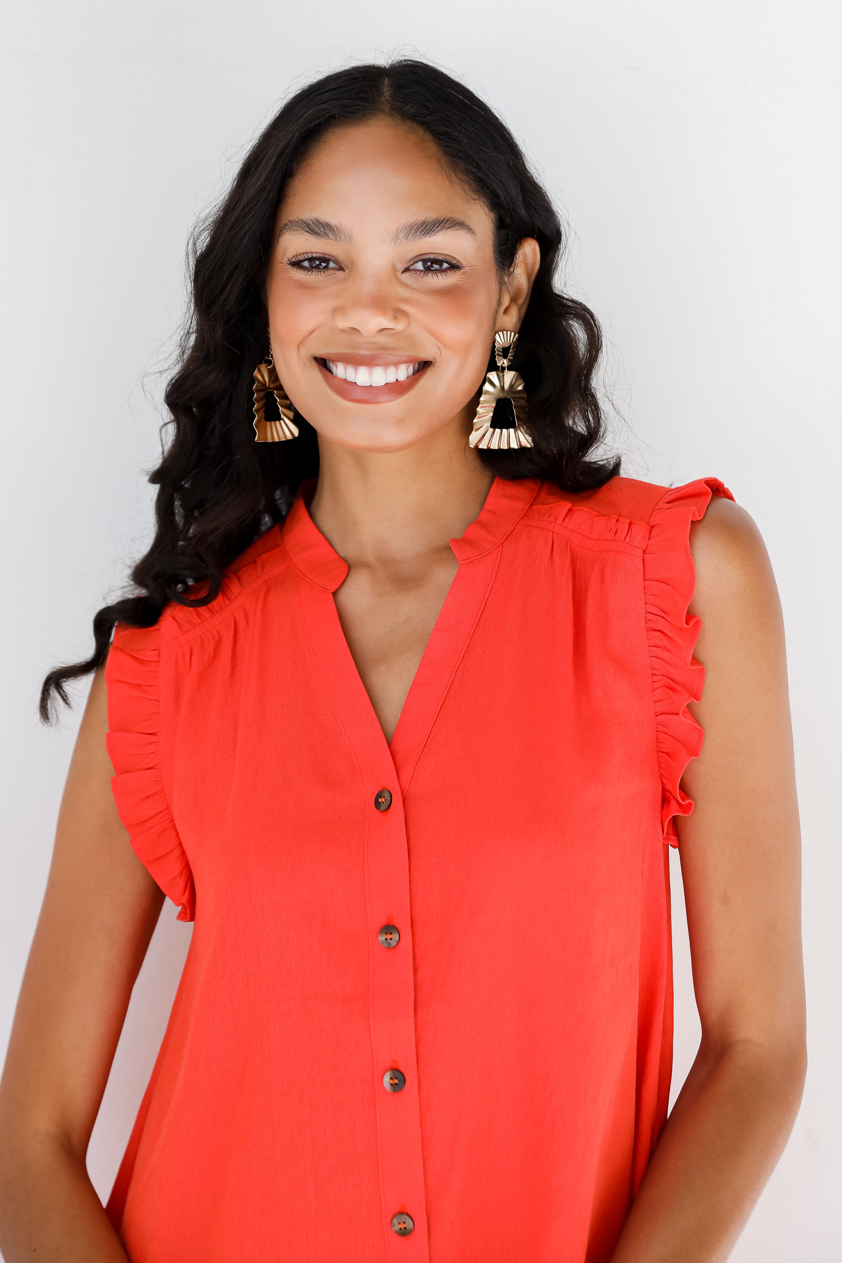 red Ruffle Mini Dress close up