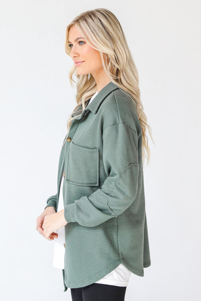 Shacket in olive side view