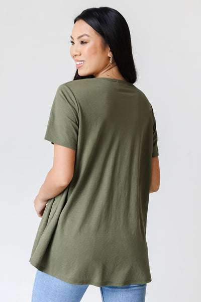 olive Button-Front Top back view