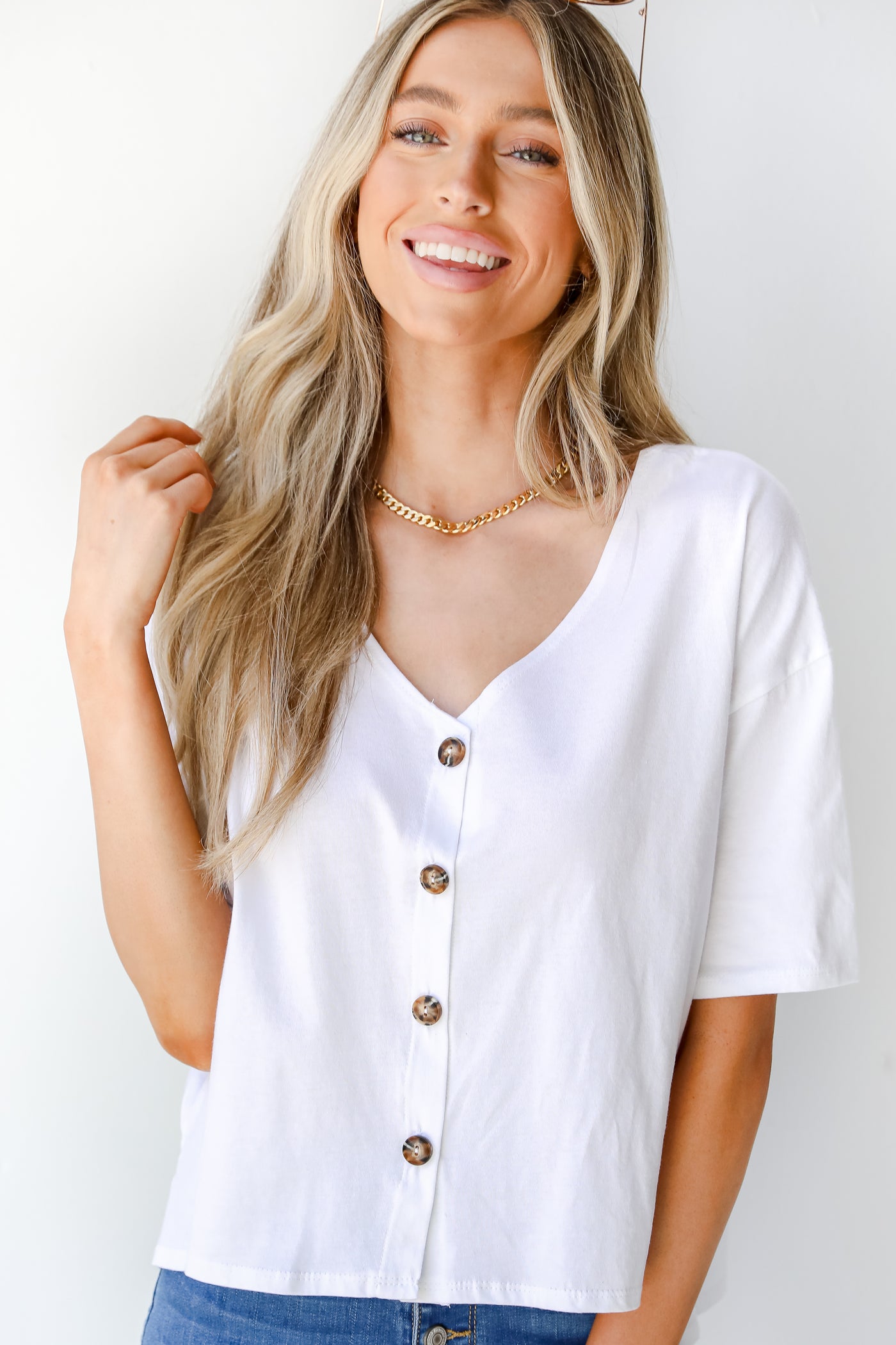 Button-Front Top in white