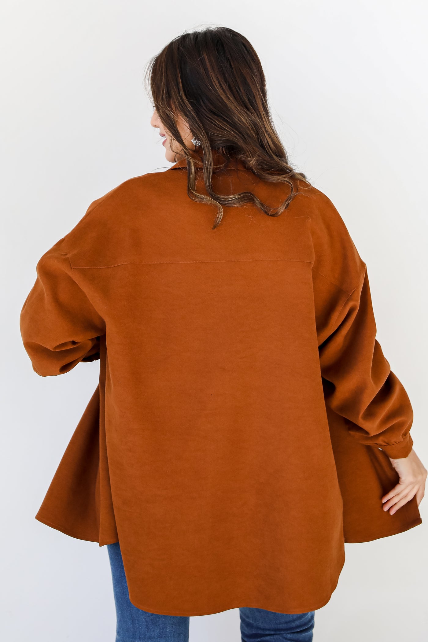 brown oversized corduroy Shacket back view