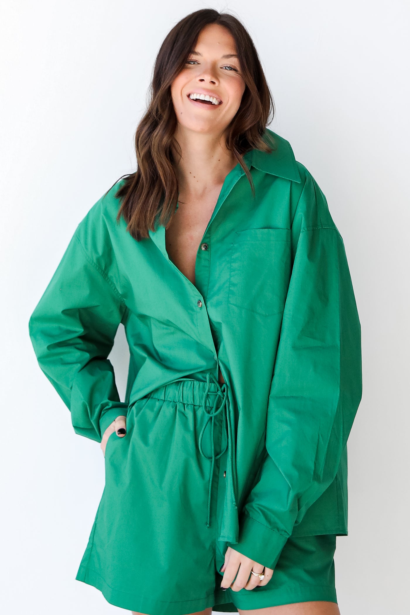 Button-Up Blouse in green front view