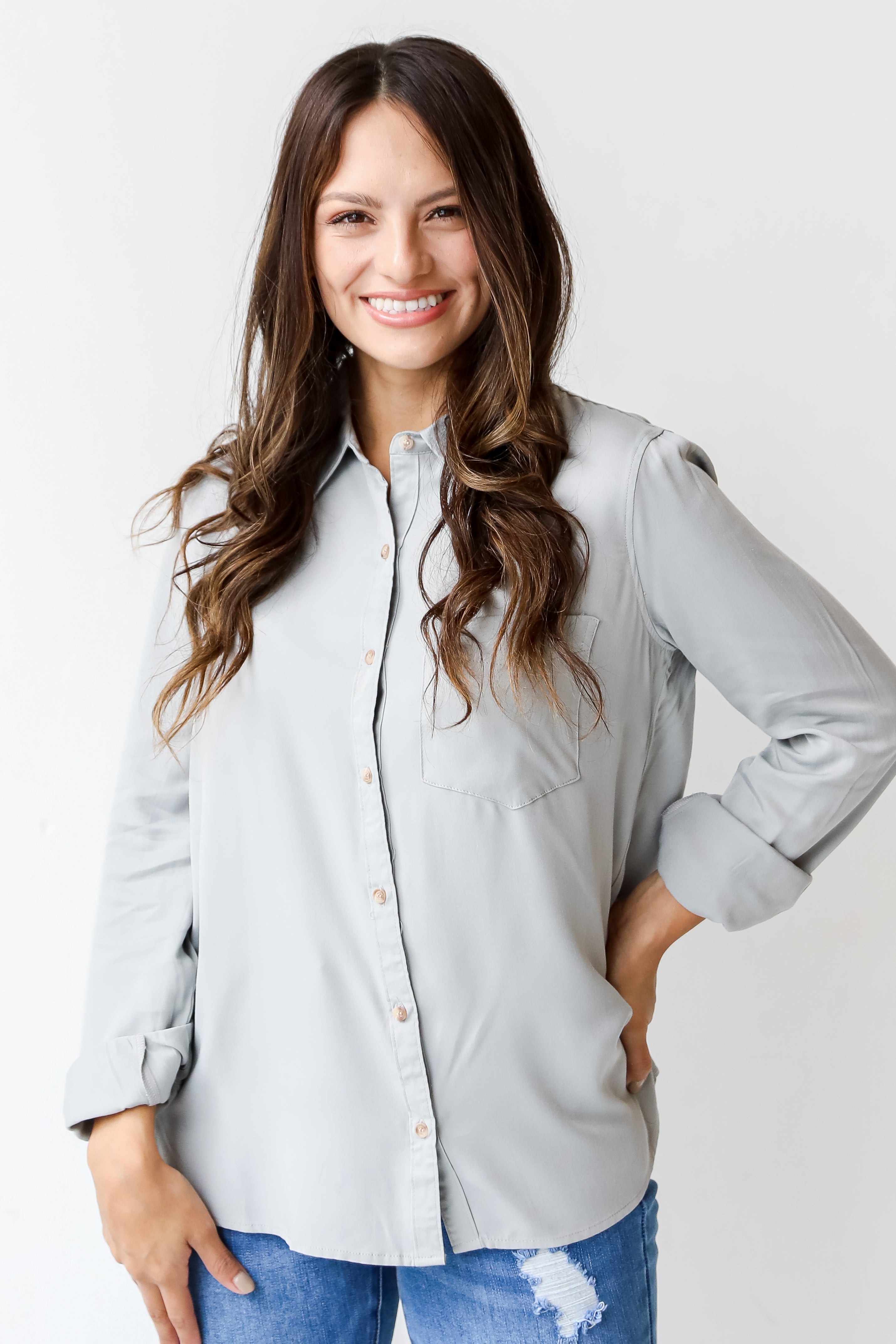 mint Button-Up Blouse