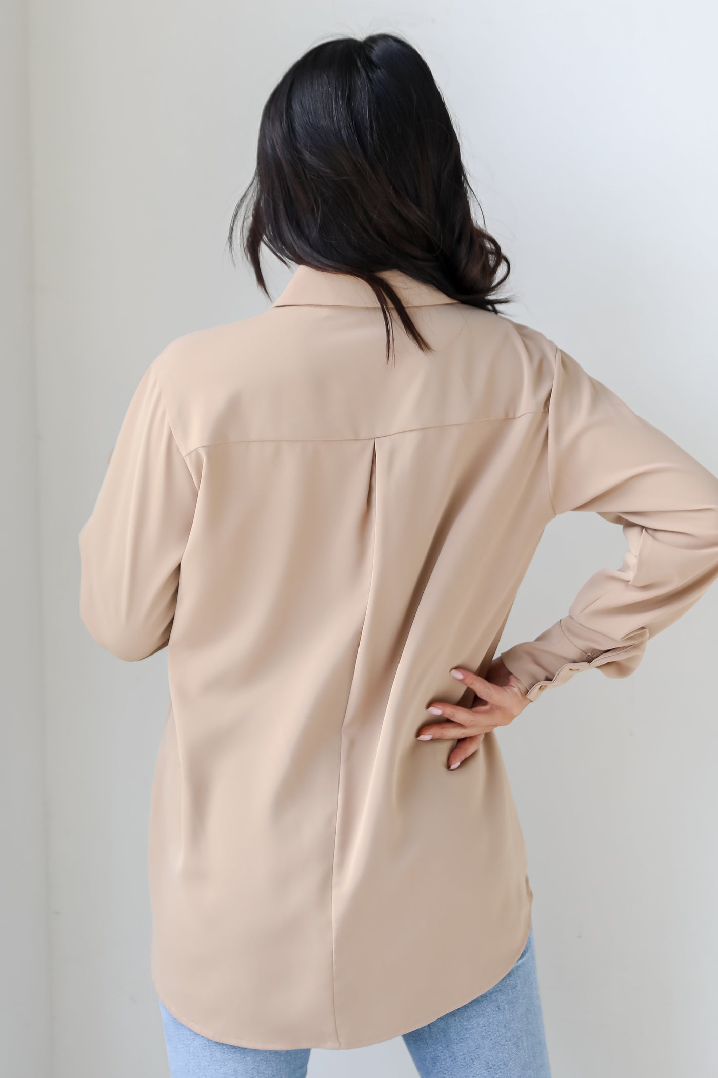 taupe Button-Up Blouse back view