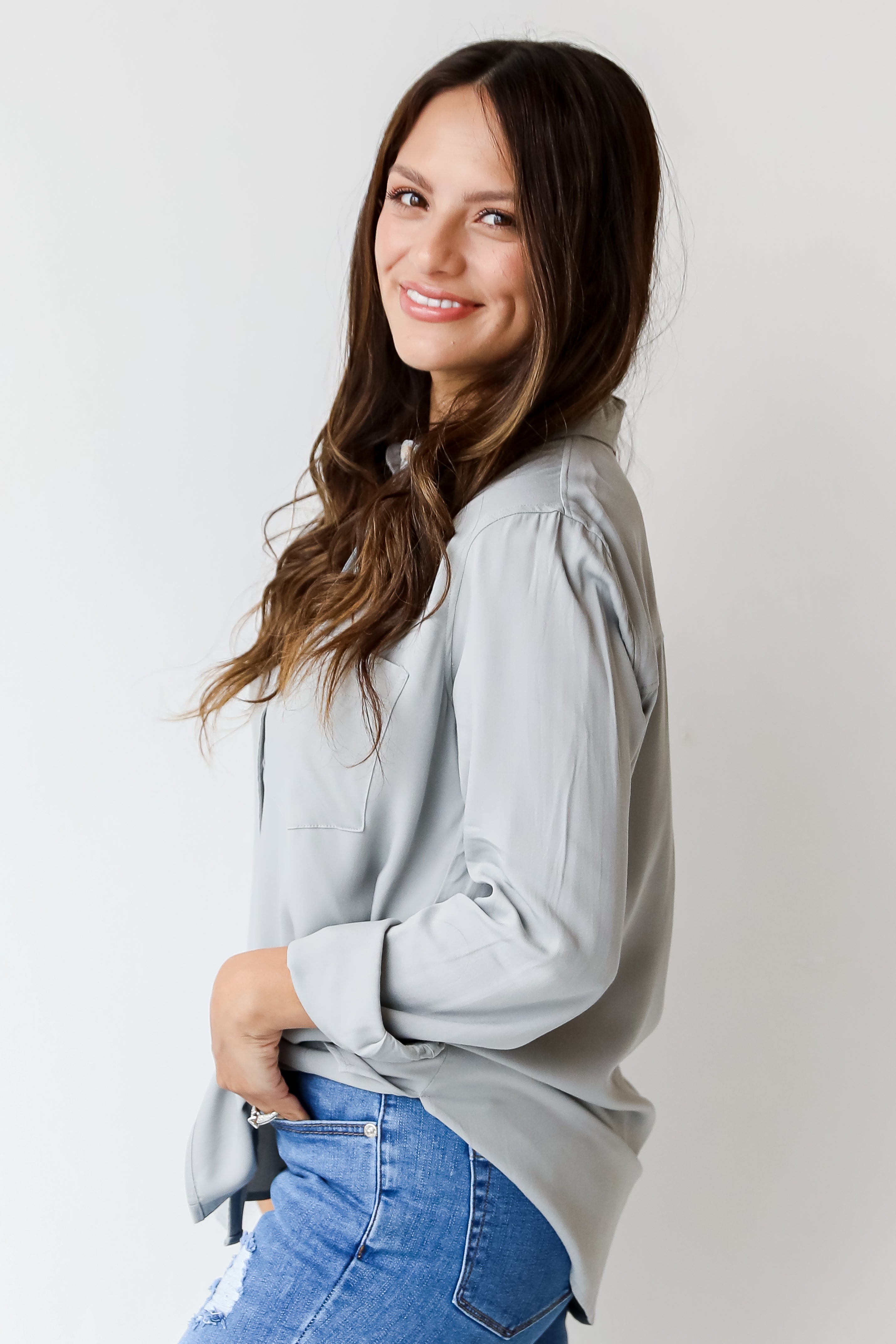 mint Button-Up Blouse side view
