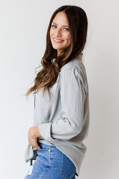 mint Button-Up Blouse side view
