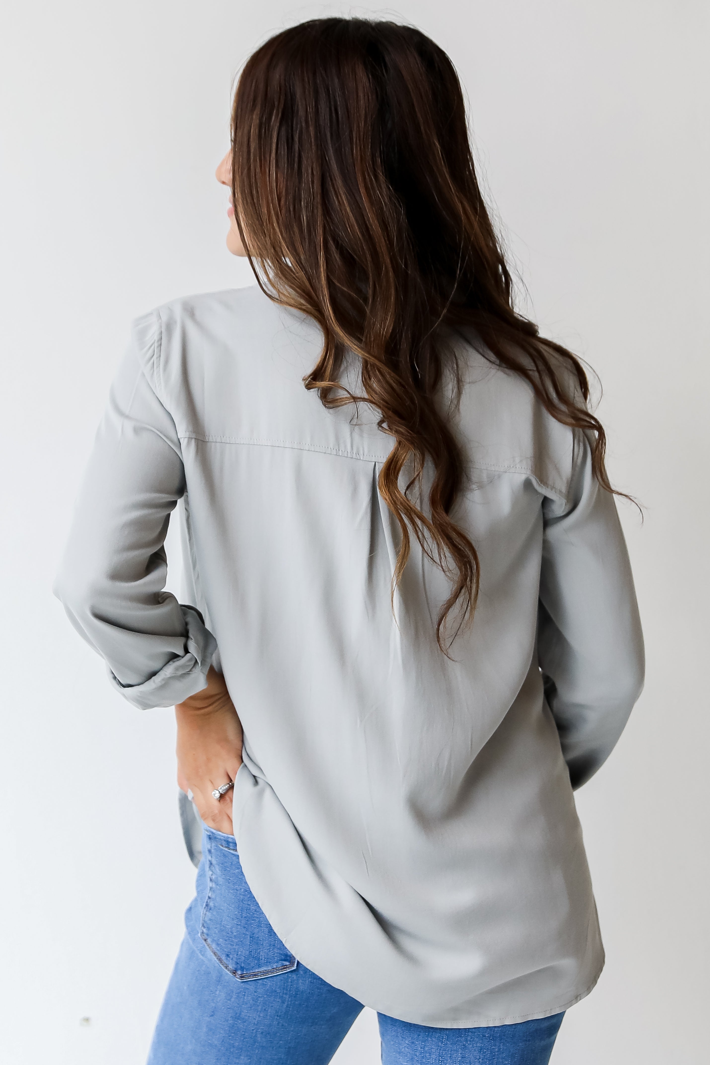 mint Button-Up Blouse back view