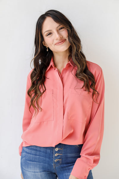 pink Button-Up Blouse