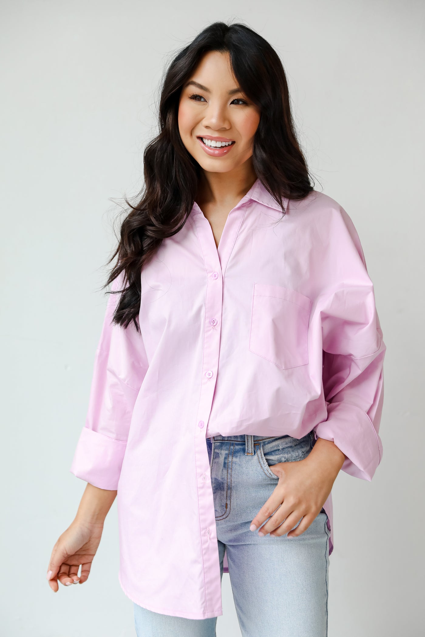 lavender Oversized Button-Up Blouse