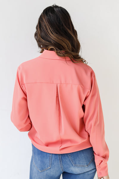 pink Button-Up Blouse back view