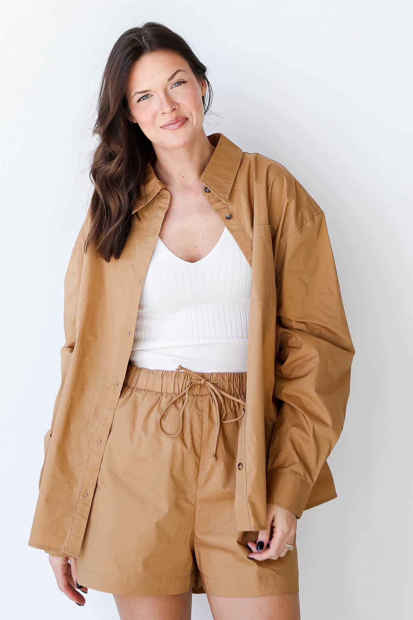 Button-Up Blouse in camel