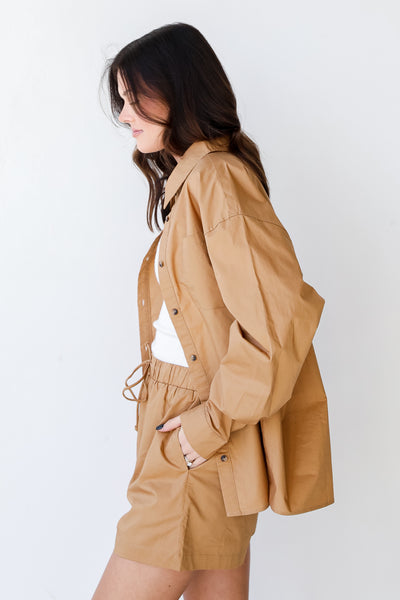 Button-Up Blouse in camel side view
