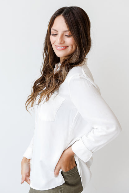 white Button-Up Blouse side view