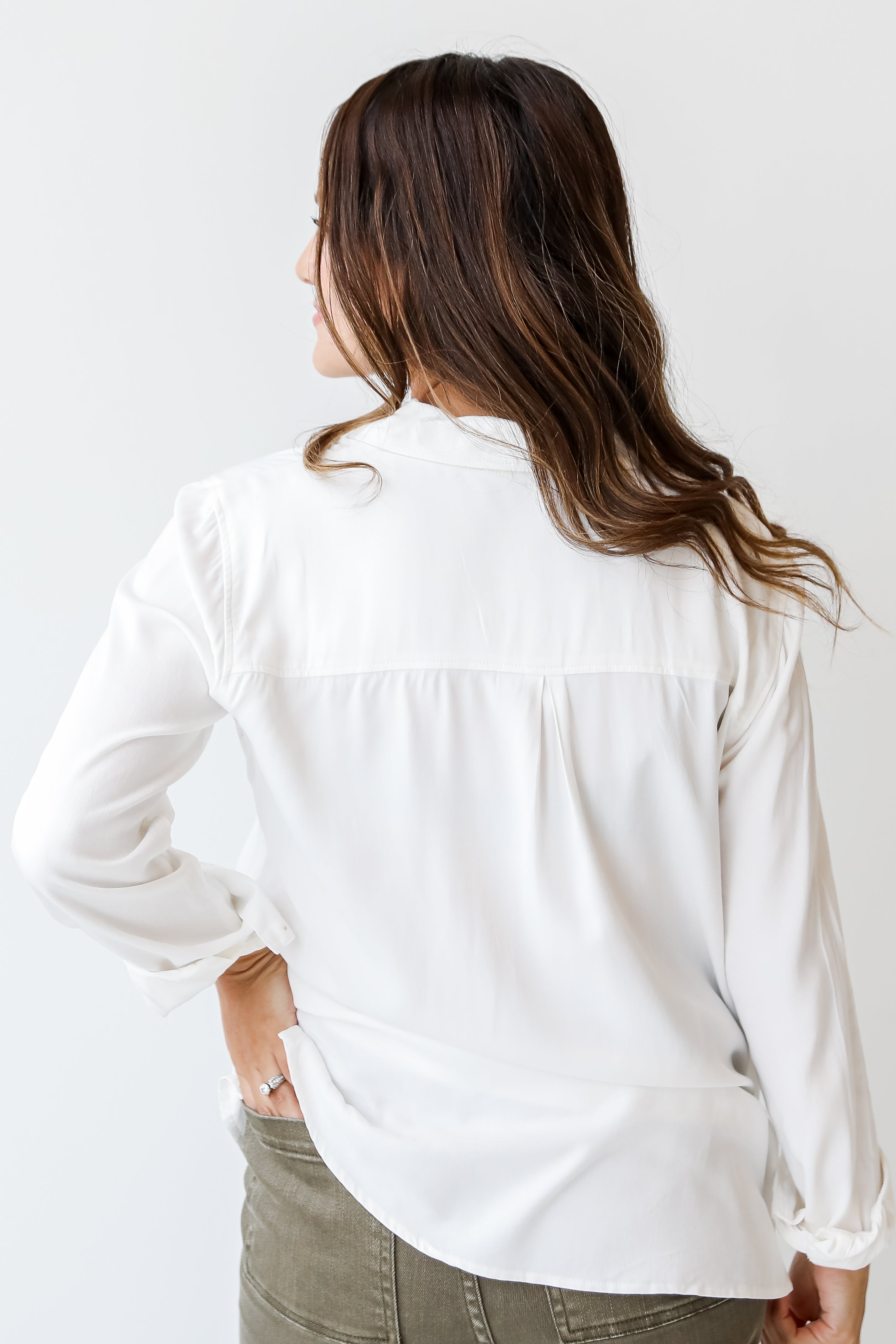 white Button-Up Blouse back view