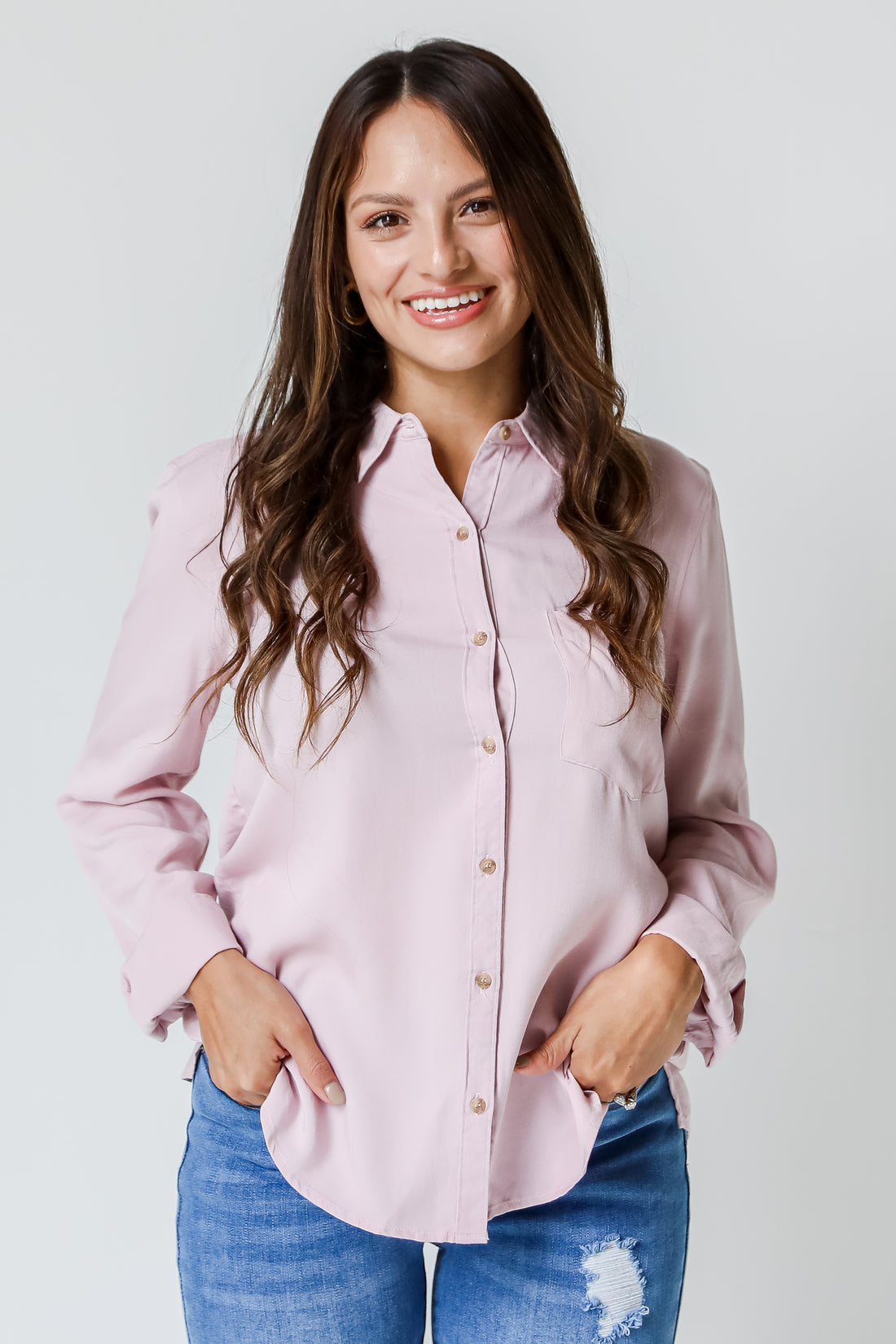 lavender Button-Up Blouse
